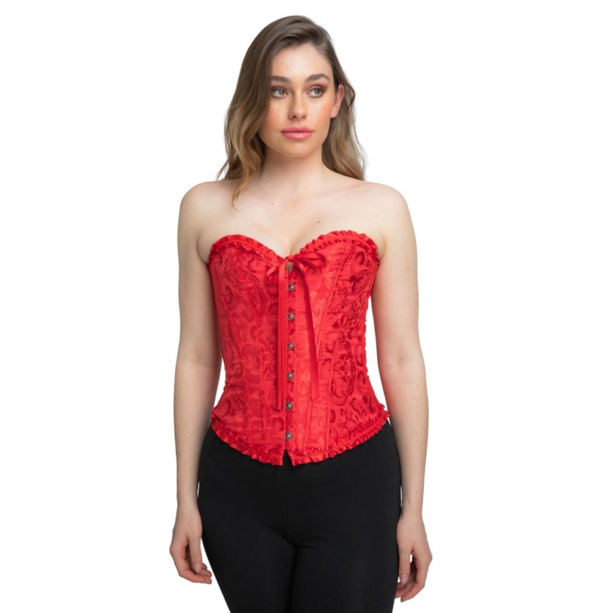 Wicked Costumes - Satin Patterned Corset (Red) - Women - Fancy Dress Central