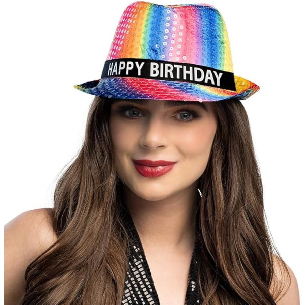 Boland - Happy Birthday Rainbow Fedora Hat - Adult - Fancy Dress Central