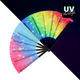 Boland - XL Rave Hand Fan (Rainbow Vibe) - Adult - Fancy Dress Central