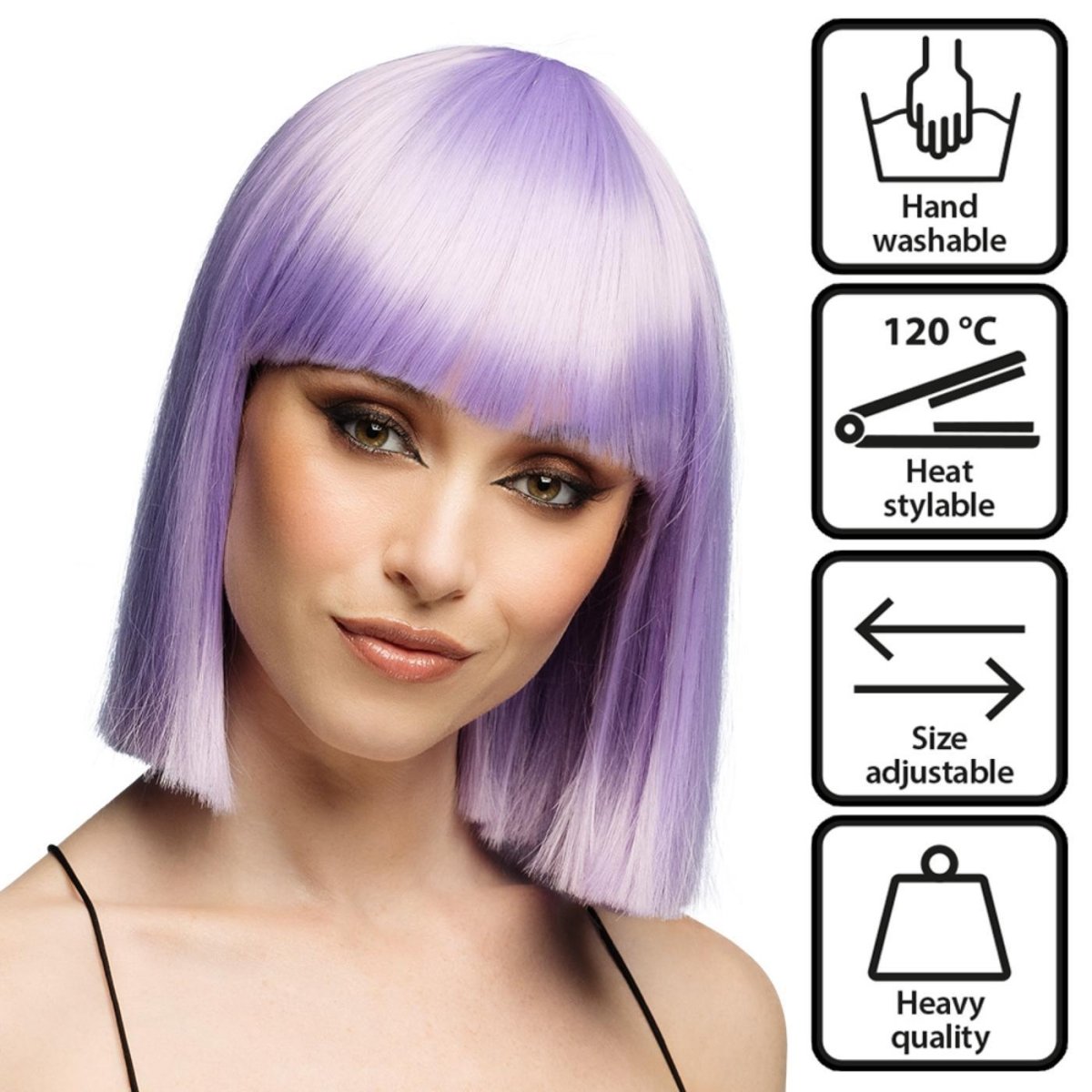 Fancy Dress Central - Bob Wig with Fringe (Lilac) - Adult - Fancy Dress Central