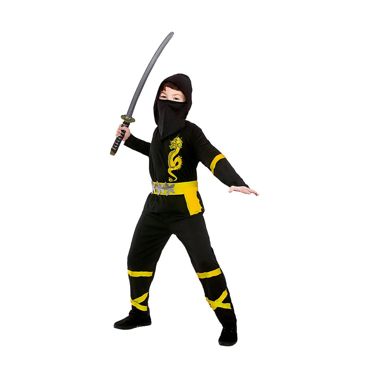 Power Ninja Costume (Black & Yellow) - Child
