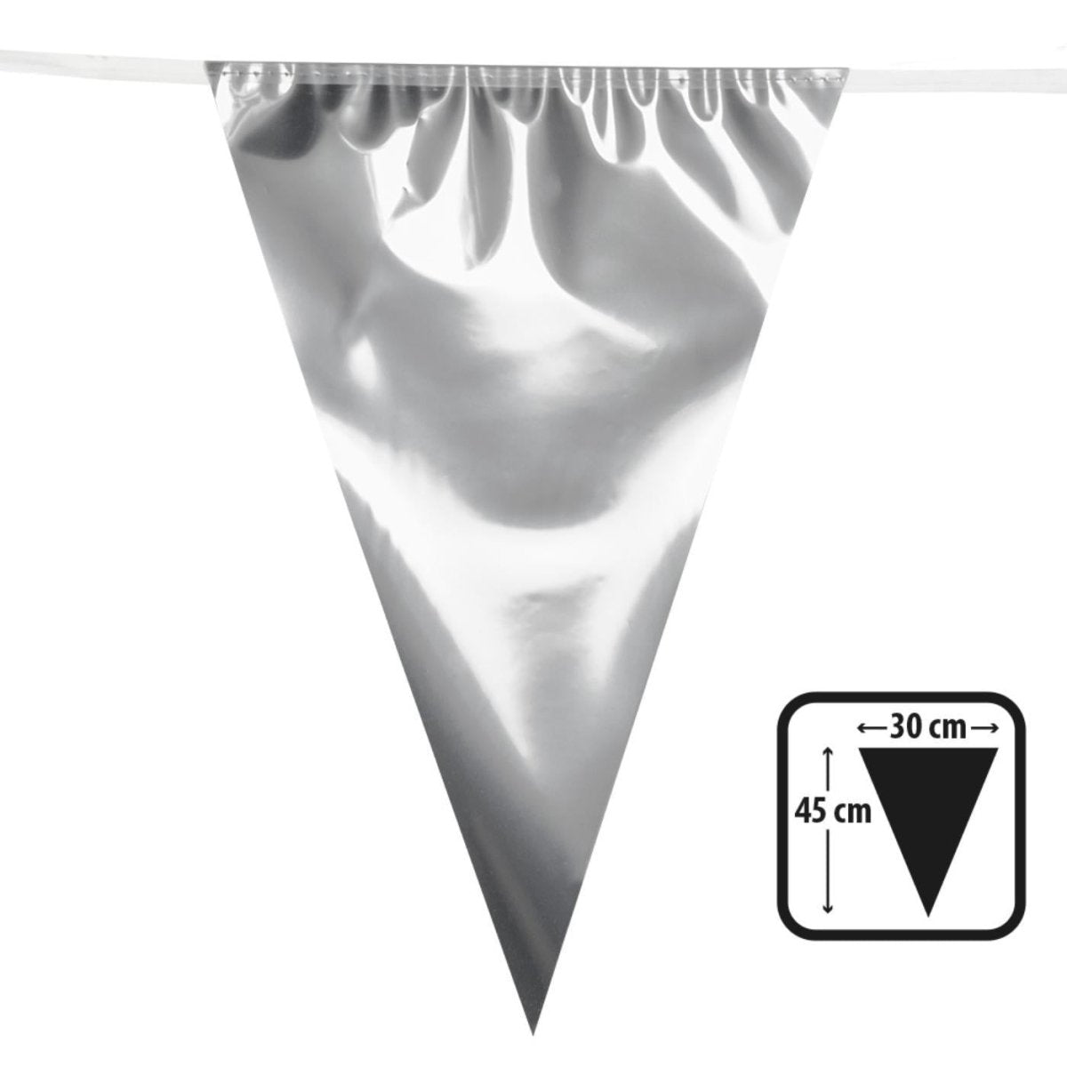 Boland - 10m Giant Foil Triangular Bunting (Silver) - Fancy Dress Central
