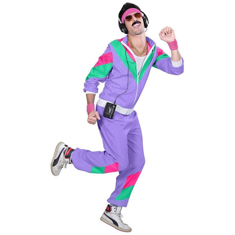 Widmann - 80s Shell Suit Costume (Purple/Pink/Green) - Adult - Fancy Dress Central