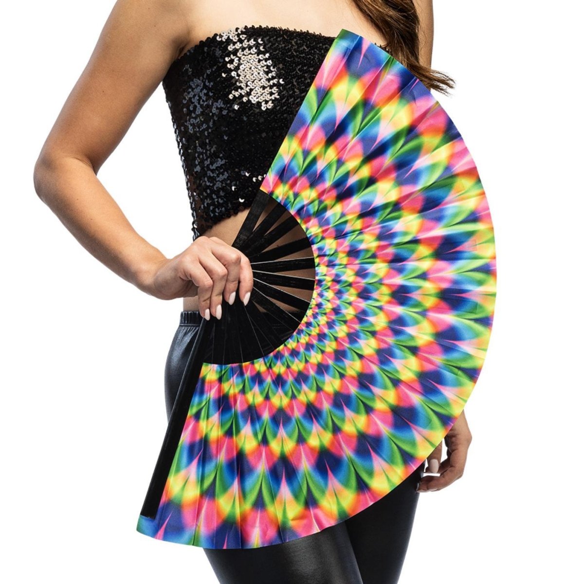 Boland - XL Rave Hand Fan (Rainbow) - Adult - Fancy Dress Central