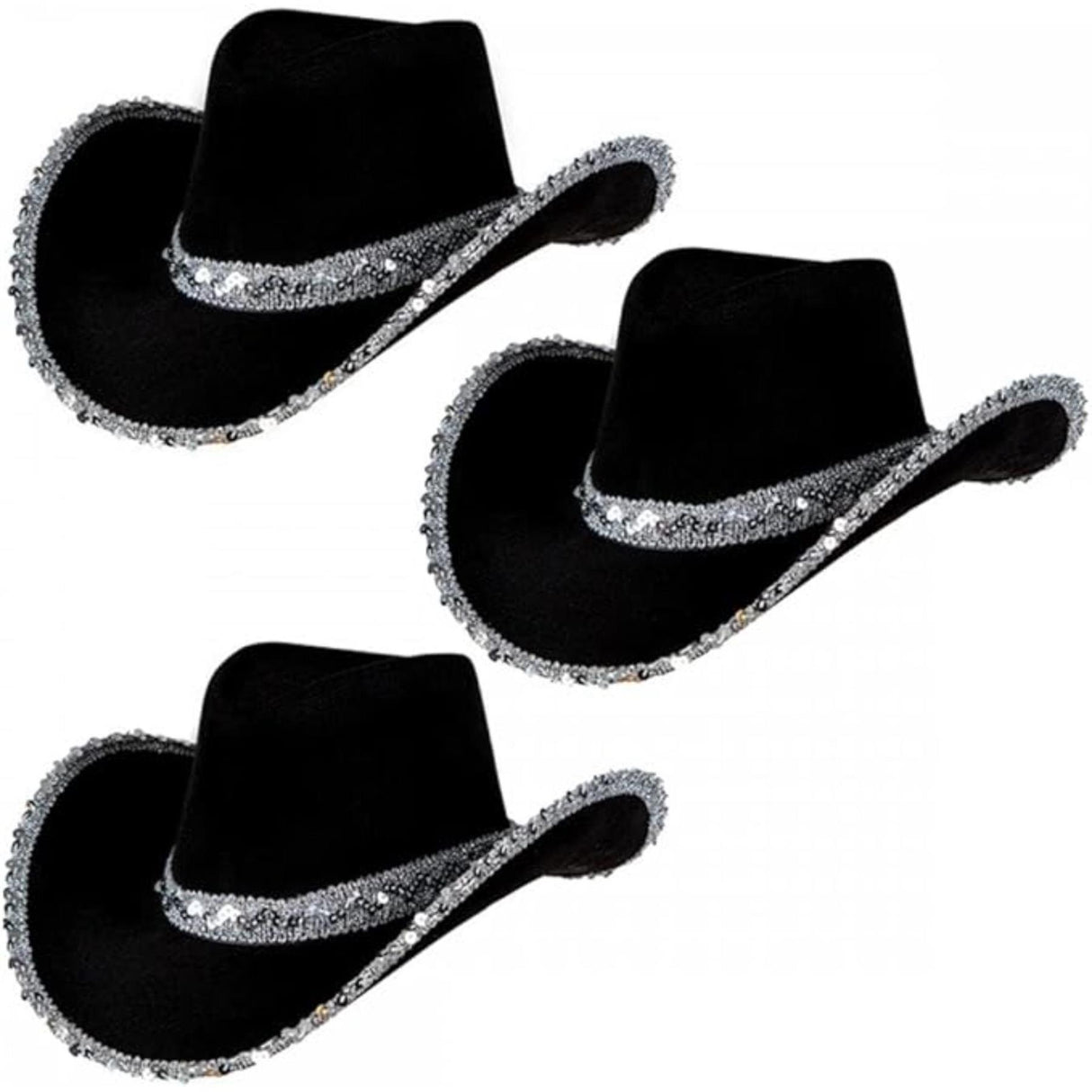 Black Texan Cowboy Hat with Sequins - Adult