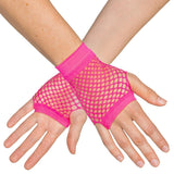 Boland - Short Mesh Fingerless Gloves (Neon Pink) - Adult - Fancy Dress Central